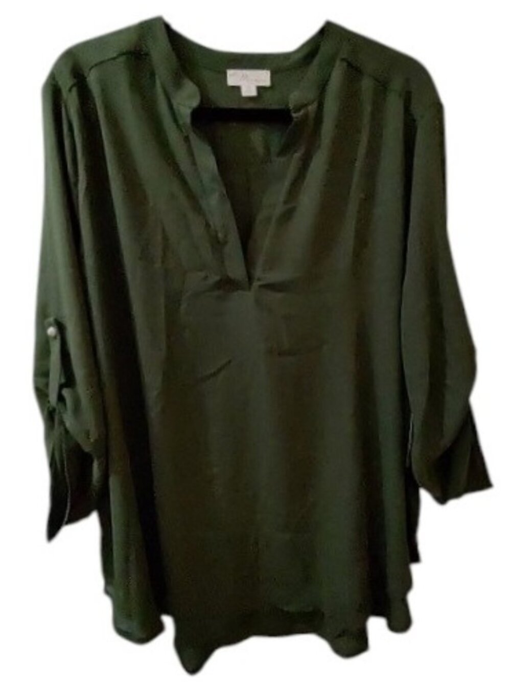 Misia Forest Green Sheer Half Sleeve Polyester Henley Top W 2X